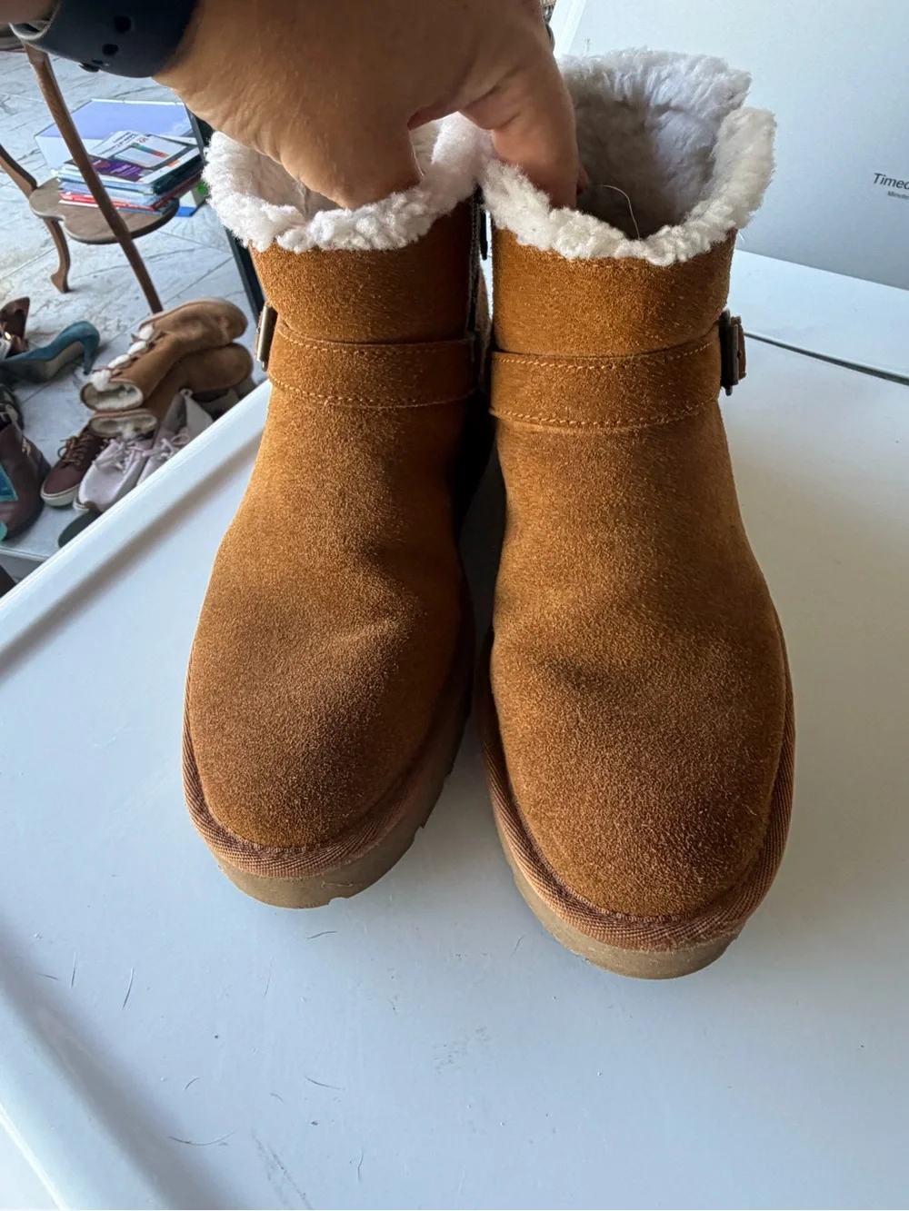 Koolaburra Tan Faux-Suede Sherpa-Lined Ankle Boots